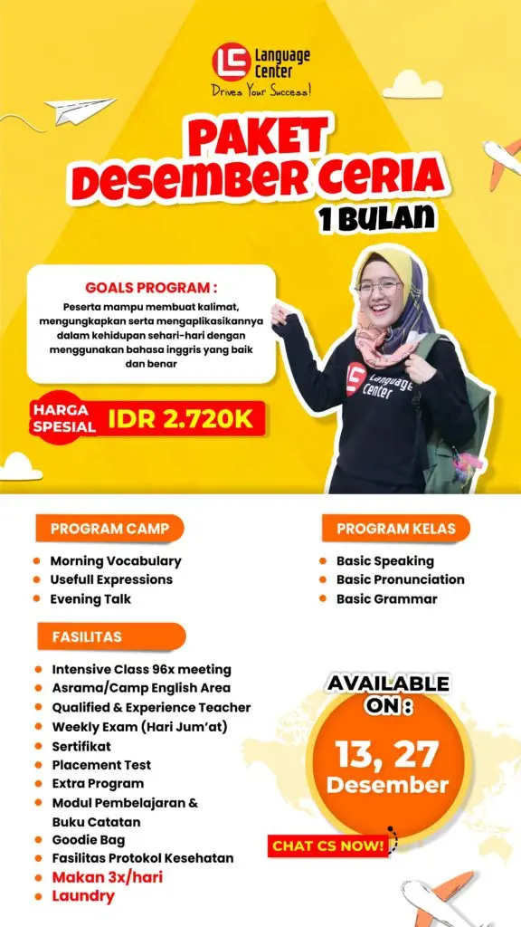 Paket Holiday Desember Ceria 1 Bulan LC Kampung Inggris Pare 4 Program belajar akhir tahun kampung inggris